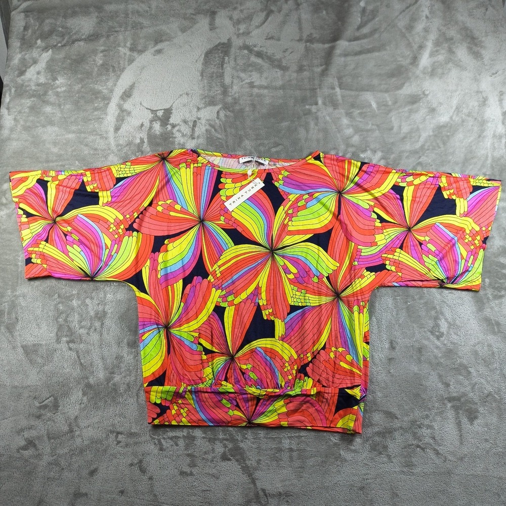 Trina Turk Fantasy Top Women Medium Psychedelic Shirt Dolman Sleeve Colorful New